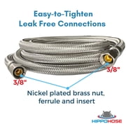 10 FT Braided Stainless Steel Water Supply Line Hose - 3/8 x 3/8 Compression Connections - Extra Long Dishwasher Water Hose, Faucet Supply Line Hose