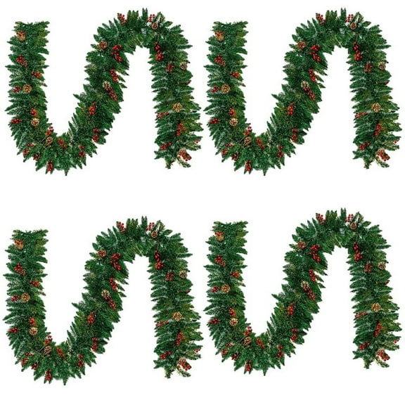 10 FT Christmas Garland: Artificial Xmas Garland Indoor Outdoor Non-Lit Pine Garland with Pine Cones Red Berries for Christmas Holiday Mantle Wreath (4PCS)