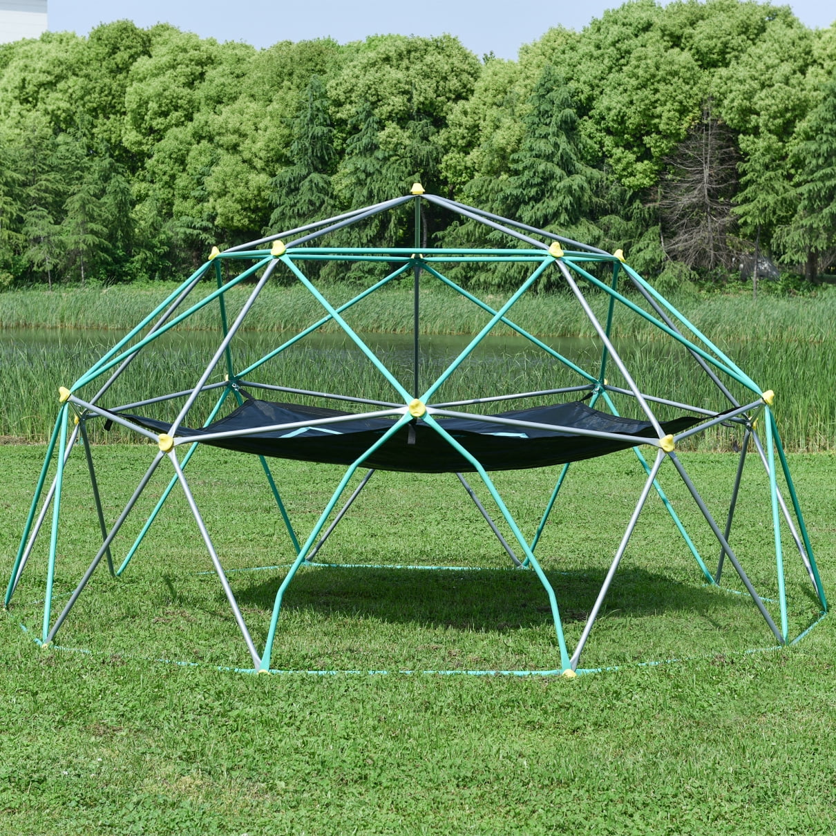 10 FT Climbing Dome with Hammock, Outdoor Play Equipment with Detachable Tent and Play Canopy