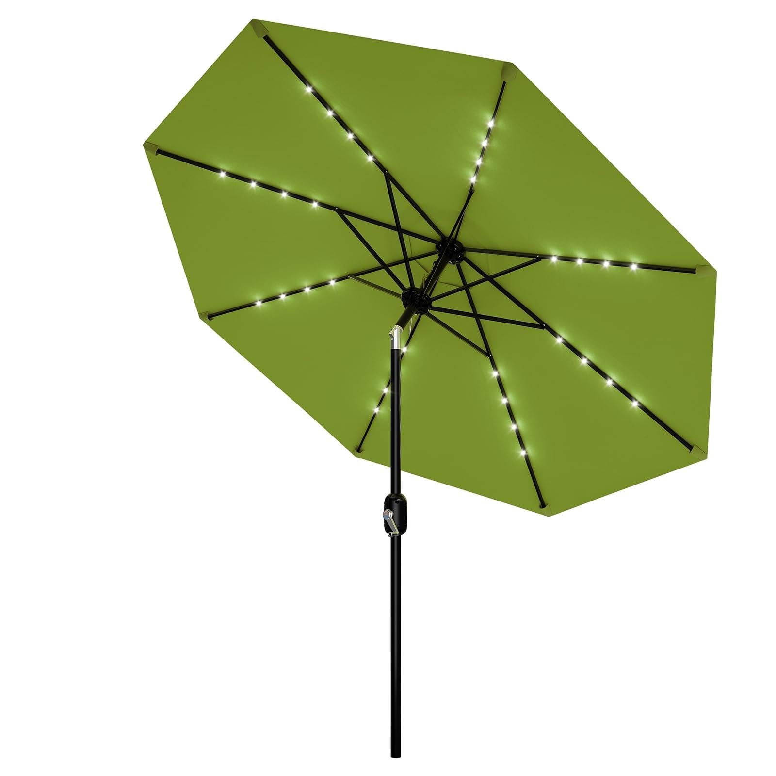10 FT Green Patio Umbrella with Solar Lights, Outdoor Table Umbrella ...