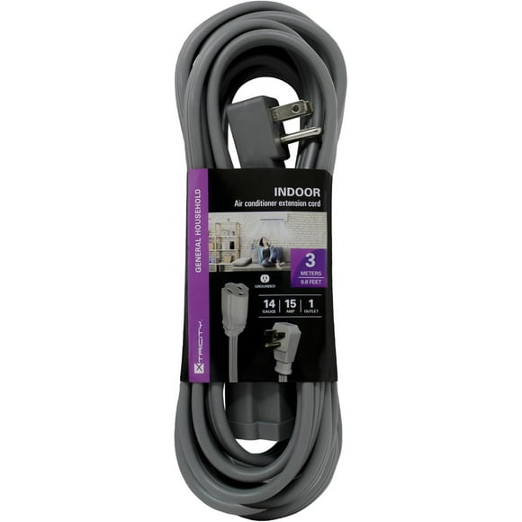 10 FT Heavy Duty Air Conditioner and Appliance Extension Cord, 14 Gauge, 15 Amp, ETL Listed, Grey
