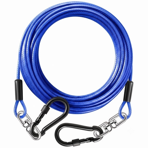 10 FT Heavy Duty Dog Tie Out Cable, Reflective PVC Coated Steel Wire Dog Tether with Swivel Snap Hook, for Yard, Outdoor & Camping