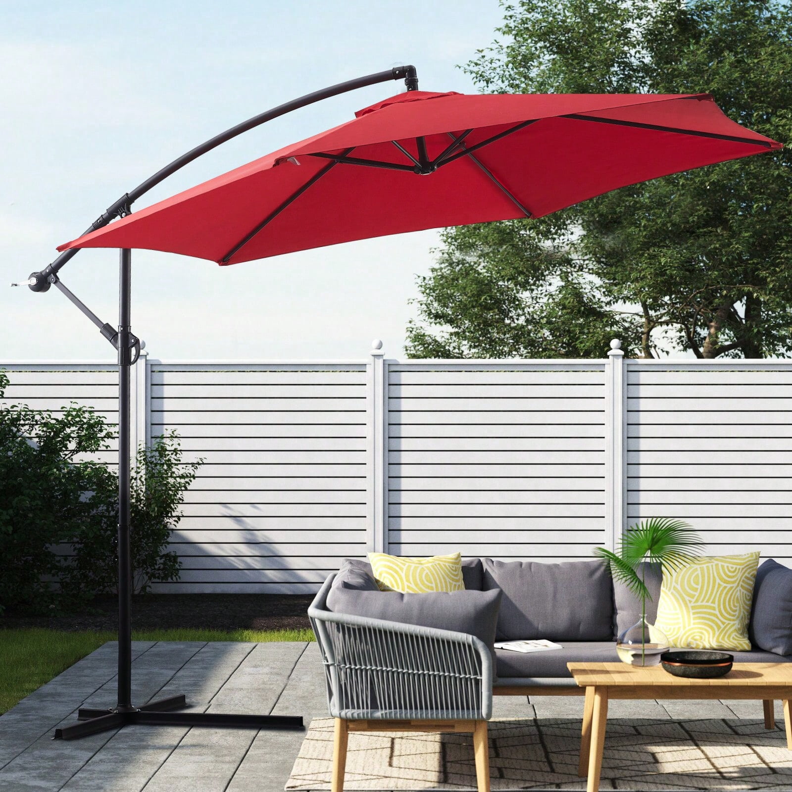10 FT Offset Patio Umbrella Cantilever Hanging Outdoor Umbrellas 8 ...