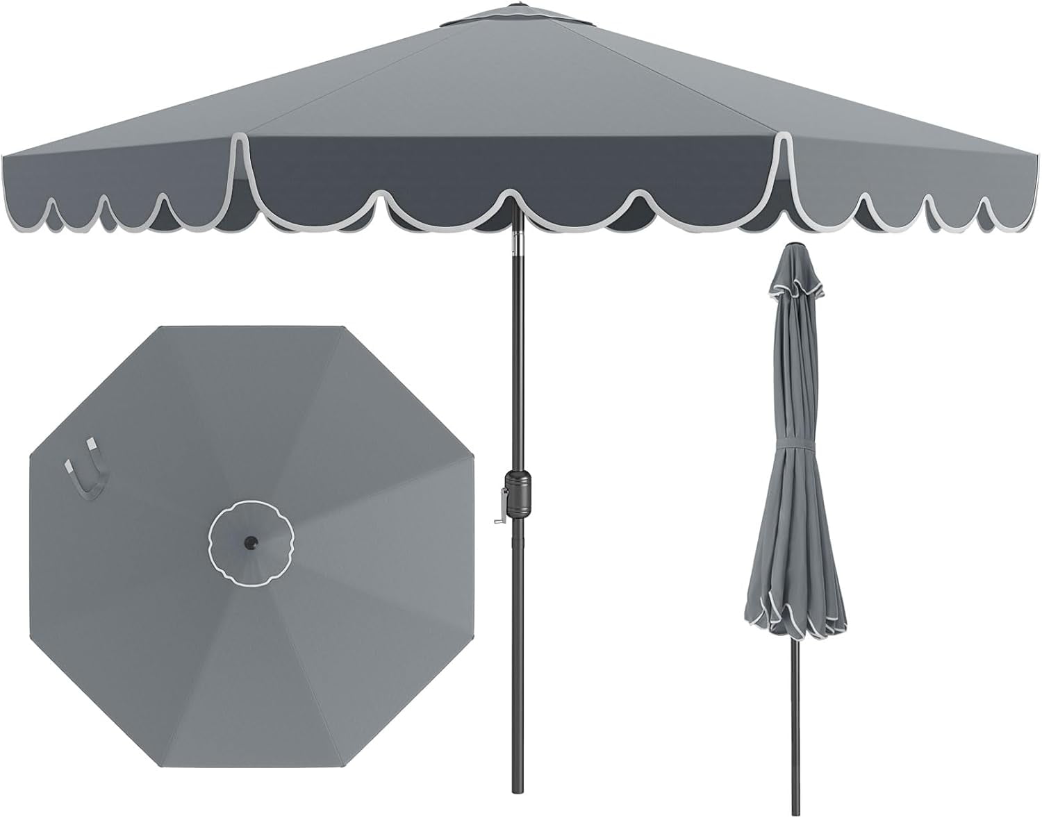 10 FT Patio Umbrella, 2-Tiers Scalloped Outdoor Table Market Umbrella ...