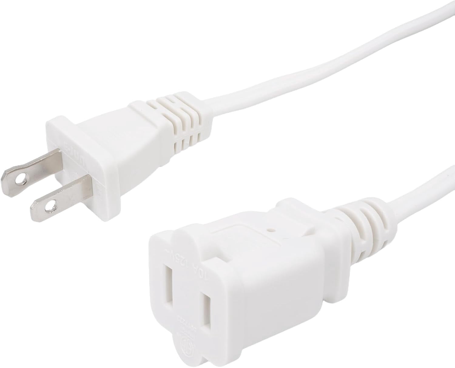 10 FT Polarized 2 Prong Power Cord, 2 Outlet Extension Cable Cord US AC Two Prong Male Female Power Cable, Nema 1-15P to 1-15R, 10A 125V, White Indoor Extension Cord for Small Appliances