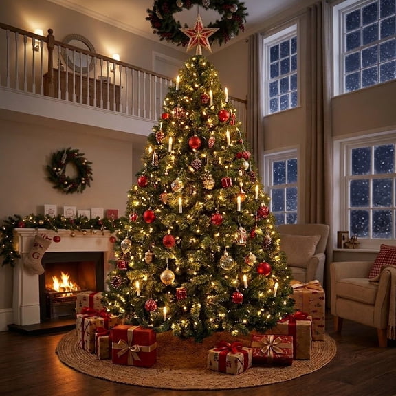 10 FT Pre-Lit Soft Noble Fir Artificial Christmas Tree, RGBW LED Lights, 8 Lighting Modes, Foot Pedal Control, UL Certified Indoor Holiday Decor