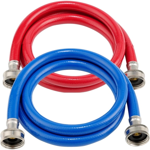 10 FT Red and Blue Rubber Washing Machine Hoses, 3/4" Connection Water Supply Lines Burst Proof Hot and Cold Washer Water Hoses Universal for All Standard Wash Machines