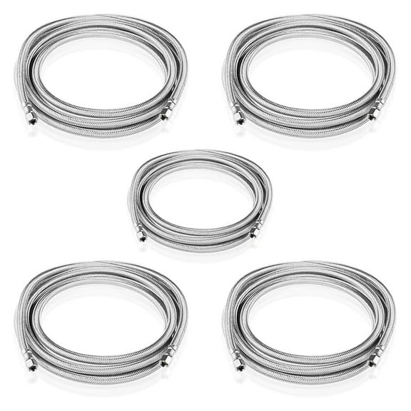 10 FT Refrigerator Water Line,Stainless Steel Braided Ice Maker Hose with 1/4" Comp X 1/4"Compression Fittings(5PCS,10 Foot)(HOSE001-5Pack)