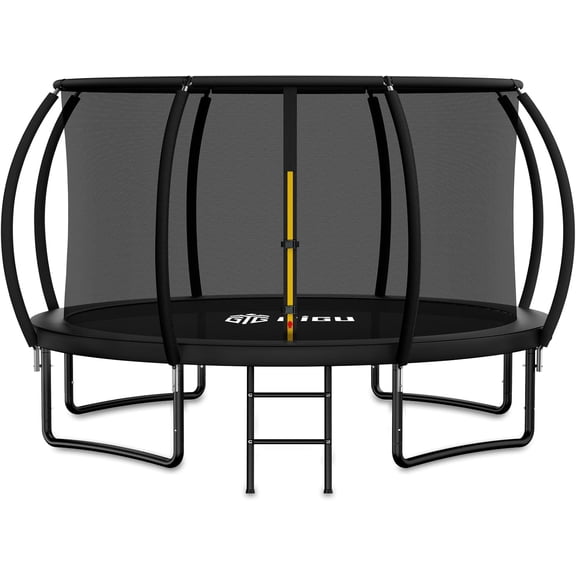 10 FT Round Backyard Trampoline with Safety Enclosure Net & Safety Ladder, 1.5MM Galvanized Anti-Rust Steel Frame, Safety Certified Heavy Duty Trampoline for Kids Teens Adults All Ages,Black