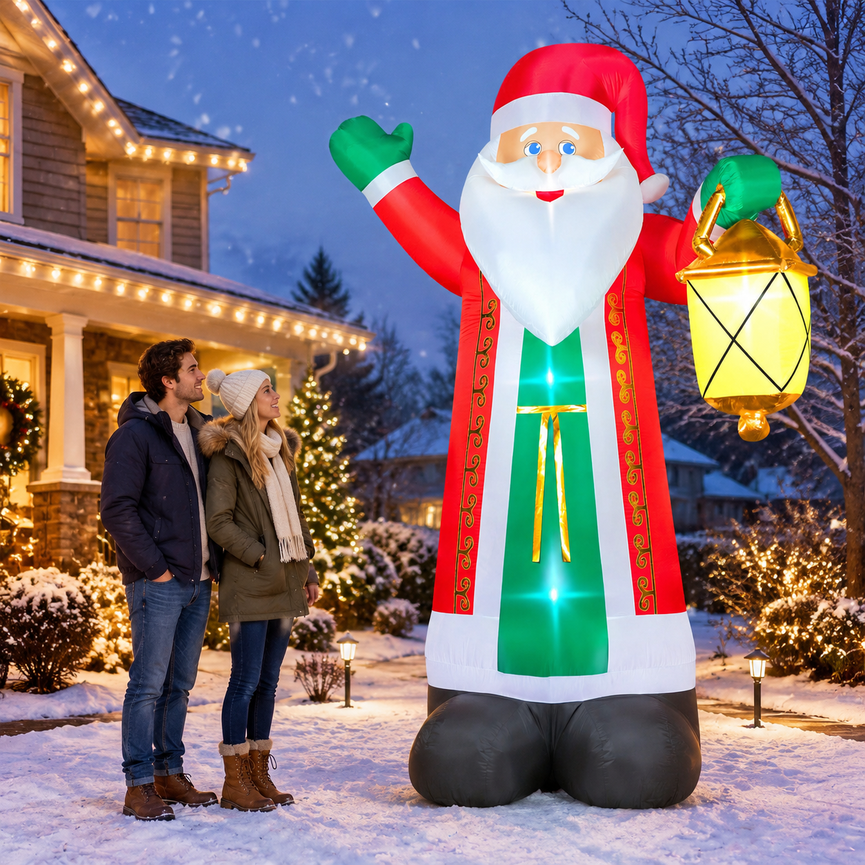 Santa Mittens 10 FT Santa Inflatable Yard Decoration with Lantern and Green Gloves ...