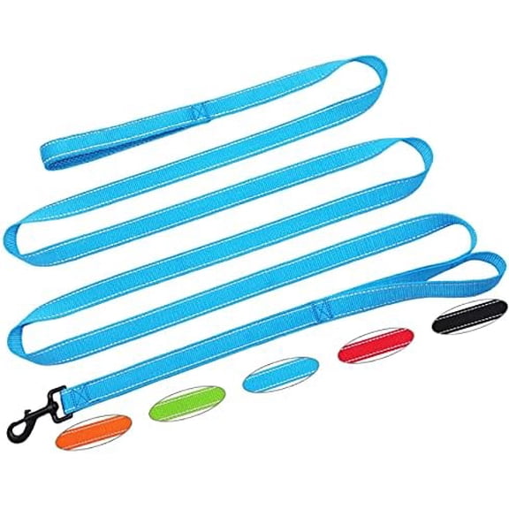 10 FT Traffic Leash with 2 Handle, Reflective Double Handle Dog Leash, Heavy Duty Easy Control Training Walking Dog Lead for Large Medium Dogs and Pullers (Blue)