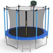 10 FT Trampoline with Basketball Hoop, SEGMART Upgraded Kids Outdoor Trampoline with Enclosure Net, Ladder, Heavy Duty Backyard Round Recreational Trampoline for Kids Adults Indoor Outdoor