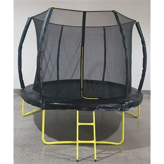 10 FT Trampoline with Basketball Hoop, Safety and Ladder, Trampoline Outdoor with Safety Enclosure Net for Adults, Children, Easy to Assembly, Black + Yellow