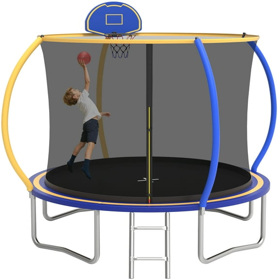10 FT Trampoline for Kids with Basketball Hoop, SEGMART Upgraded Kids Outdoor Trampoline with Enclosure Net and Ladder, Heavy Duty Round Recreational Trampoline for Indoor Outdoor Backyard