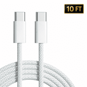 10 FT USB C Cable Fast Charging, 60W USB-C to USB-C Braided Cord, White