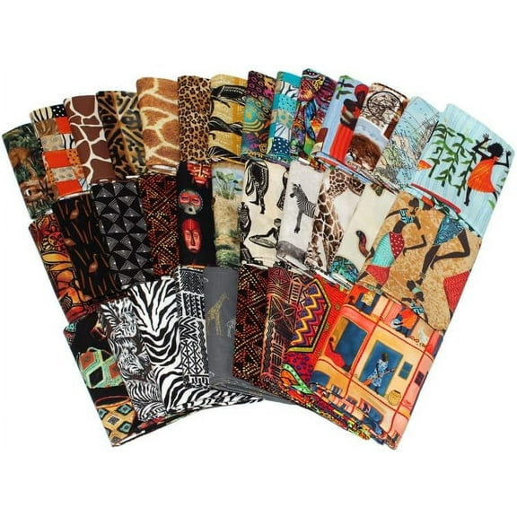 10 Fat Quarters - Africa African Fat Quarter Bundle Animals Lions Giraffe Zebra Rhino Geometric Safari Tribal Prints Assorted Quality Quilters Cotton Fabric (M226.06)