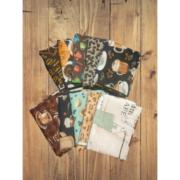 10 Fat Quarters - Assorted Coffee Theme Fat Quarter Bundle