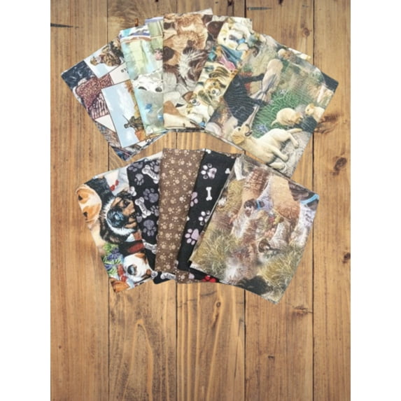 10 Fat Quarters - Assorted Dogs, Paw prints, Dog Bones Fat Quarter Bundle