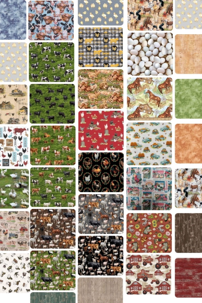 10 Fat Quarters - Assorted Life On The Farm Fat Quarter Cotton Bundle
