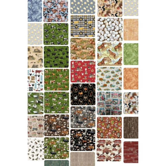 10 Fat Quarters - Assorted Life On The Farm Fat Quarter Cotton Bundle