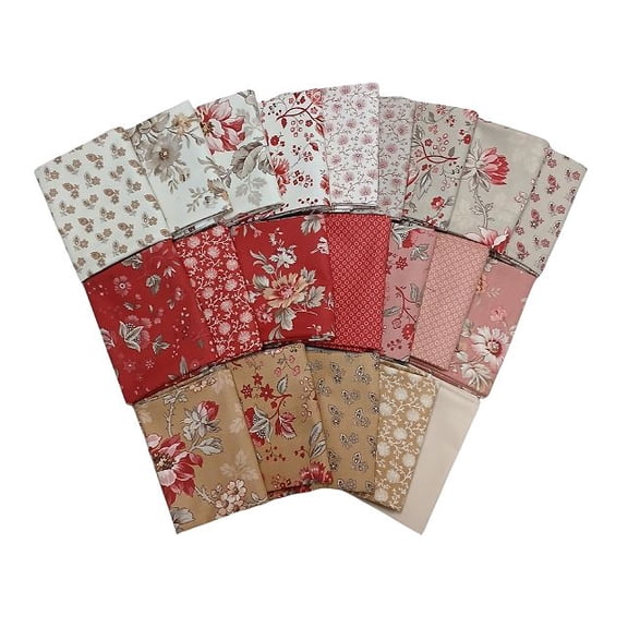 10 Fat Quarters - Assorted Moda French General France Calico Floral Flowers Red Pink Cream Classic Reproduction Quality Quilters Cotton Fat Quarter Bundle M229.01