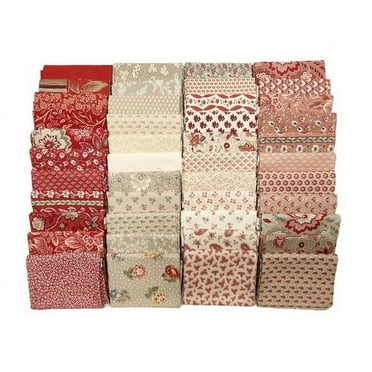 10 Fat Quarters - Assorted Moda French General France Calico Floral Flowers Red Pink Blue Cream Classic Reproduction Quality Quilters Cotton Fat Quarter Bundle M229.01