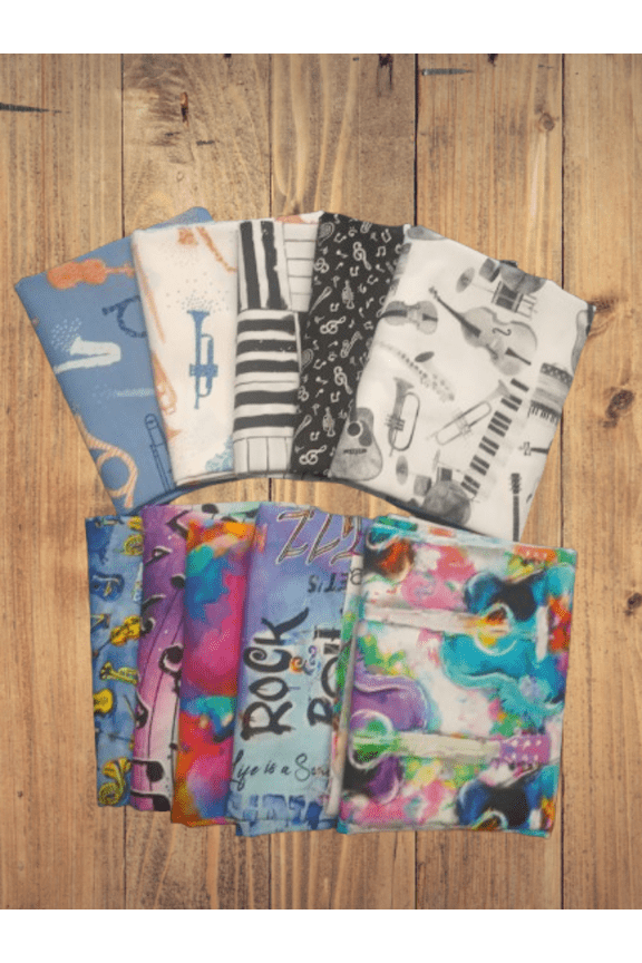 10 Fat Quarters - Assorted Music Rythm and Hues Themed Fat Quarter Bundle