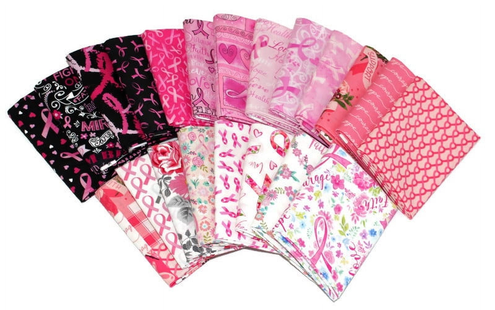 10 Fat Quarters - Breast Cancer Awareness Pink Ribbons Survivors Hearts ...