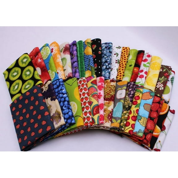 10 Fat Quarters - Fruit Citrus Fruity Food Cooking Kitchen Orchard Apples Cherries Pears Strawberries Blueberries Berries Melons Fabrics Quality Quilters Cotton Assorted Fat Quarter Bundle M224.01