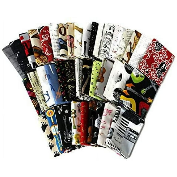10 Fat Quarters - Music Musical Instruments Notes Marching Band Orchestra Concert Symphony Director Jazz Percussion Guitars Instrumental Quality Quilters Cotton Assorted Fat Quarter Bundle M491.10