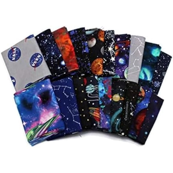 10 Fat Quarters - Outer Space Astronomy Solar System Stars Planets Comet Celestial Galaxies Moon Astronaut Cosmos Fabrics Quality Quilters Cotton Assorted Fat Quarter Bundle M224.03$$Art & Craft