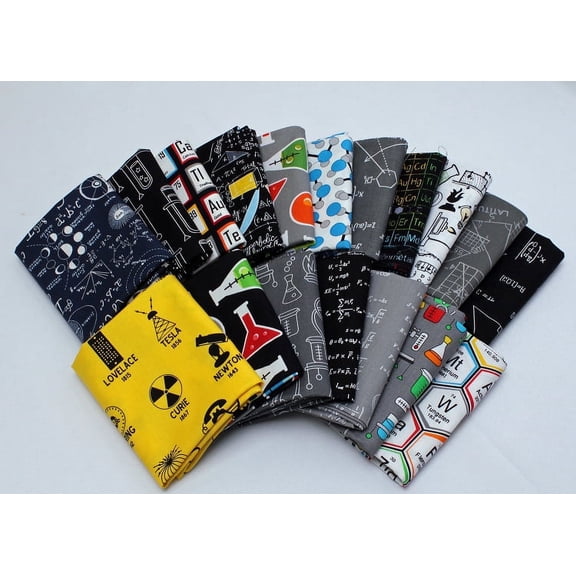 10 Fat Quarters - Science Fair Science Olympiad Scientist Engineer Chemistry Periodic Table Elements Physics Biology Quality Quilters Cotton Assorted Fat Quarter Bundle M491.02