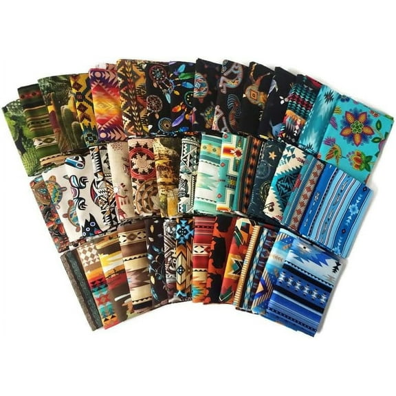 10 Fat Quarters - Southwest Southwestern Aztec Tribal Adobe Cliffs Desert Cactus Plains Woven Blanket Baskets Pottery Stripes Fabrics Quality Quilters Cotton Assorted Fat Quarter Bundle M224.04