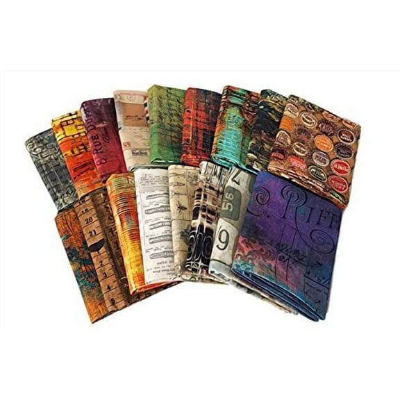 10 Fat Quarters - Tim Holtz Eclectic Elements & Abandoned Assorted Free Spirit Maps Rulers Numbers Charts Classic Quality Quilters Cotton Fabrics Fat Quarter Bundles Pre-cuts M222.