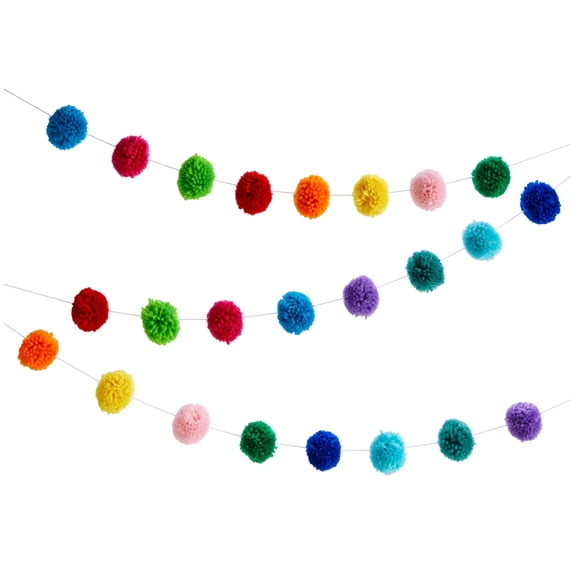 10 Feet Colorful Wool Pom Pom Garland for Rainbow Birthday Decorations (24 Balls)