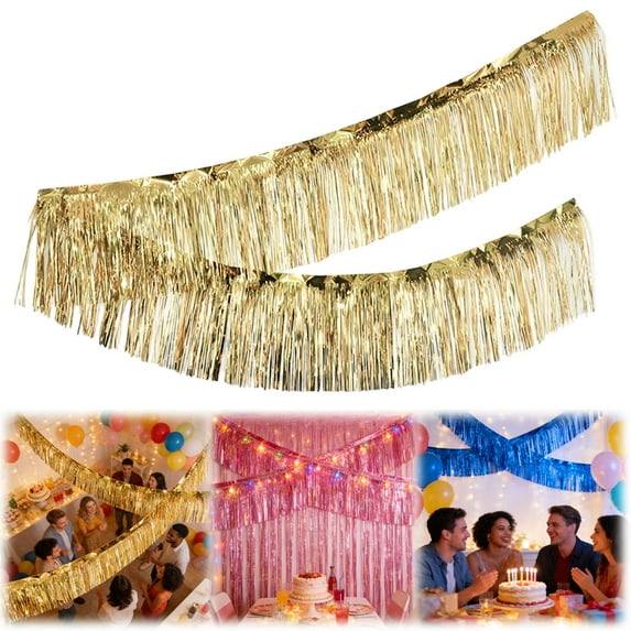 10 Feet Foil Fringe Garland Metallic Foil Tinsel Fringe Garland Wall Hanging Fringe Banner for Parade Floats, Wedding, Christmas,Birthday Party Halloween Decor (Light Yellow)