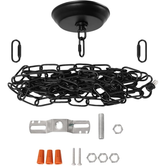 10 Feet Heavy Duty Black Chain with 5" Light Canopy Kit for Chandelier, Swag Fixture Mounting Bracket Hanging