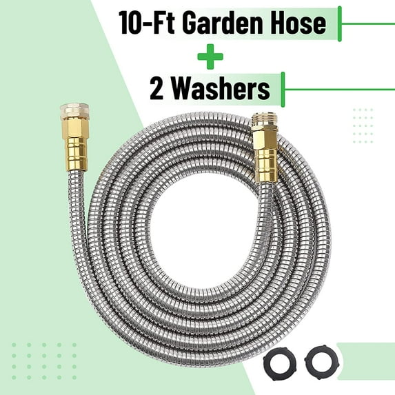 10 Feet Heavy-Duty Stainless Steel Garden Hose with No Kink Design