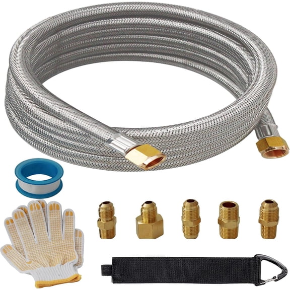 10 Feet High Pressure Braided Propane Hose Extension with Conversion Coupling 3/8" Flare to 1/2" Female NPT, 1/4" Male NPT, 1/8" NPT Male, 3/8" Male Flare for BBQ Grill, Heater,Fire Pit