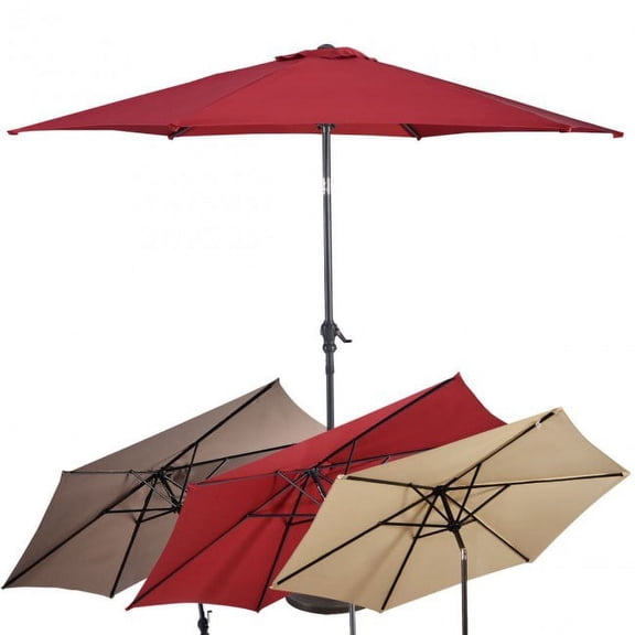 10 FT Outdoor Patio Umbrella with Crank and Tilt Adjustment, 180G Polyester Canopy, Steel Pole, 6 Ribs, Fade-Resistant Market Umbrella for Garden Deck Poolside Backyard Dining Wine