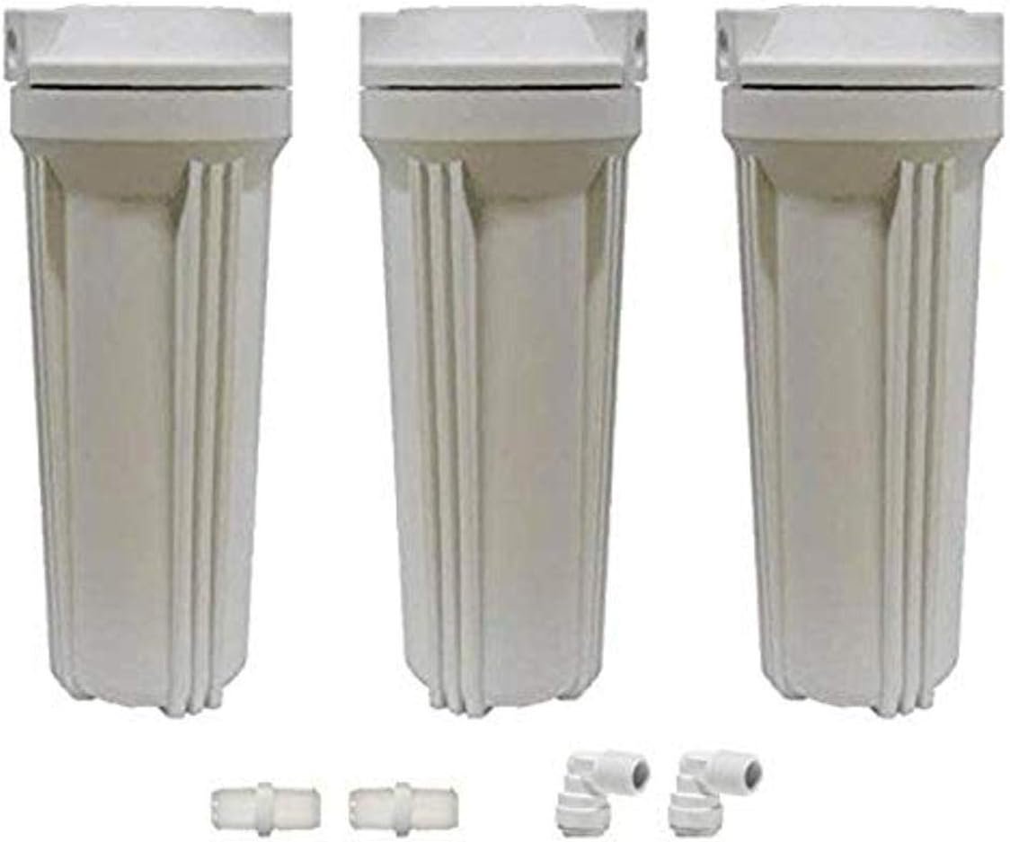 10" Filter Housing Replacement Kit - 3 Filter Housings w/Fittings For RO Systems, Drinking Water System, and all 10" x 2.5" Filters