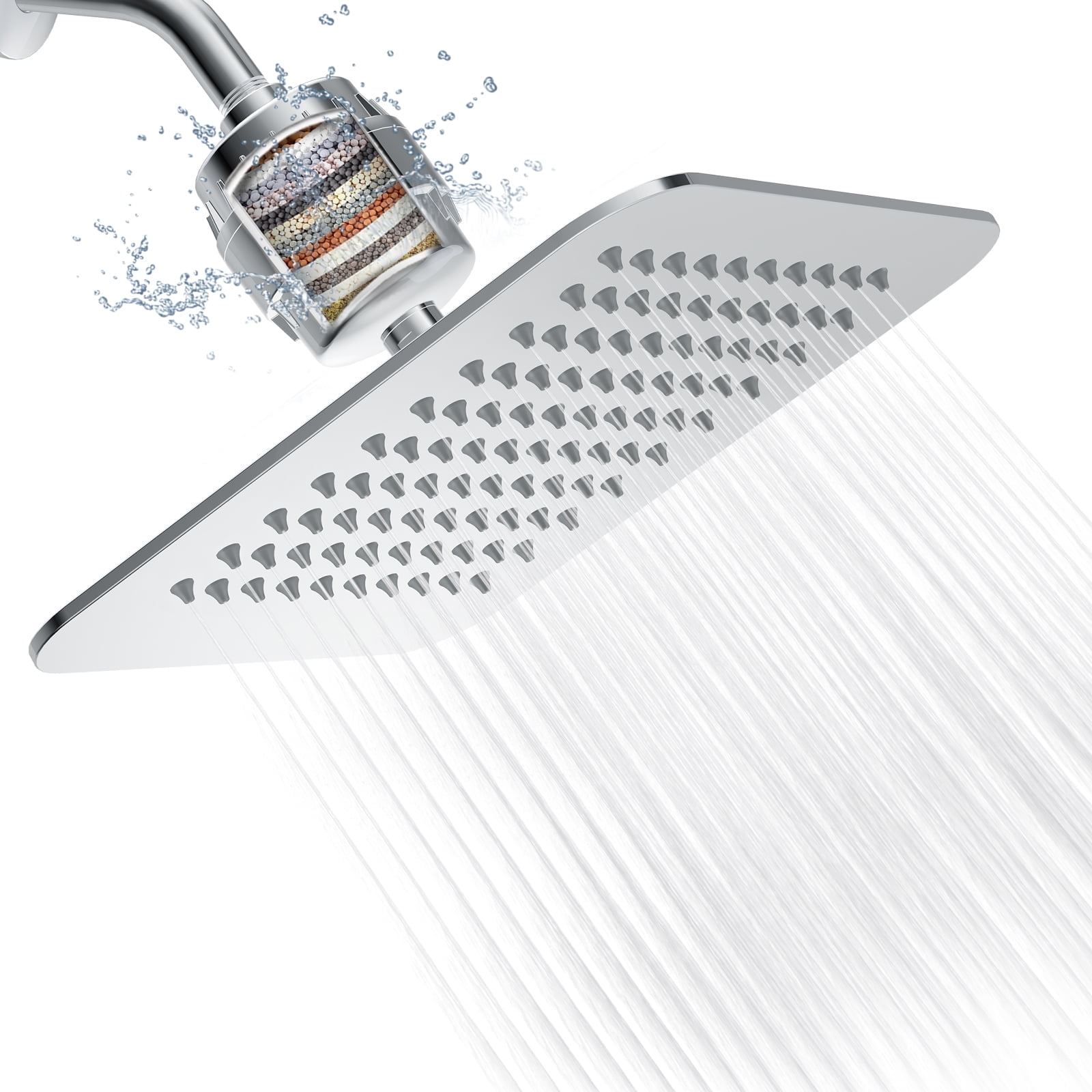 VXV 10" Filtered Rainfall Shower Head, 20 Stages Shower Filter, High Pressure Filtered Shower Head for Hard Water, Powerful Shower Head with Filters, Chrome