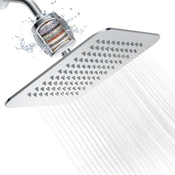 VXV 10" Filtered Rainfall Shower Head, 20 Stages Shower Filter, High Pressure Filtered Shower Head for Hard Water, Powerful Shower Head with Filters, Chrome