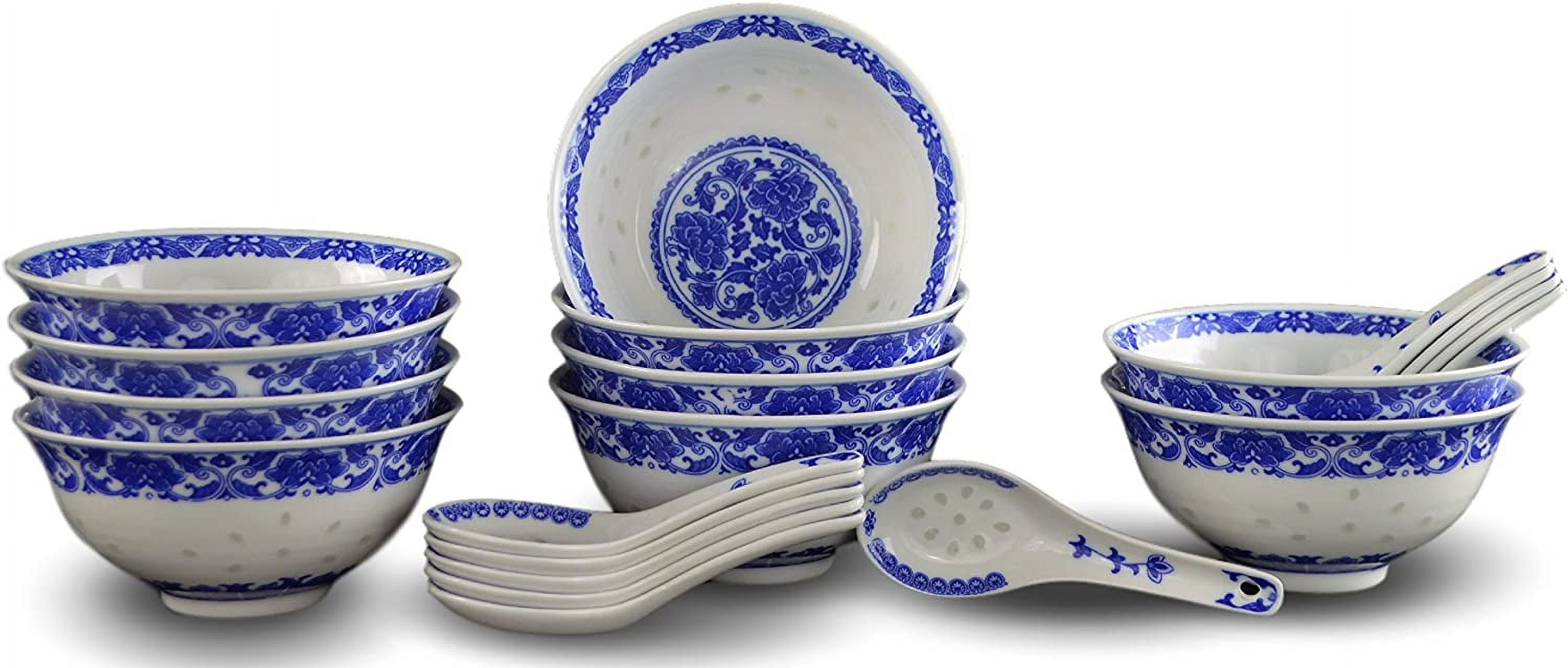 10 Fine Porcelain Blue and White Rice Pattern Bowls, Cereal Bowls, Rice ...