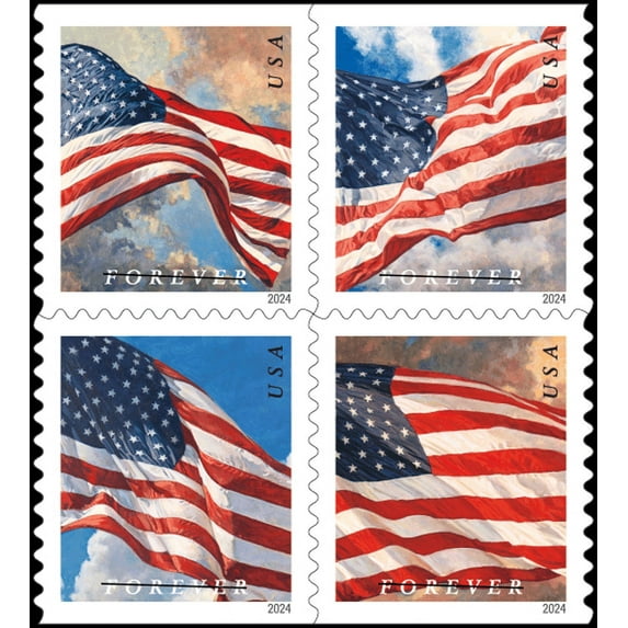 10 Flag 2024 Forever Postage Stamp US First Class Red Patriotic Country America Stripes Stars Old Glory USA (10 Stamps)