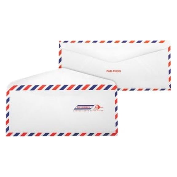 #10 Flap Business Envelopes | 4 1/8" x 9 1/2" | Airmail | 20lb. Text | 250 Qty One Size