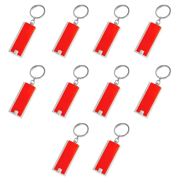 10 Flashlight Keychains Pack - Rectangle, Plastic - Red