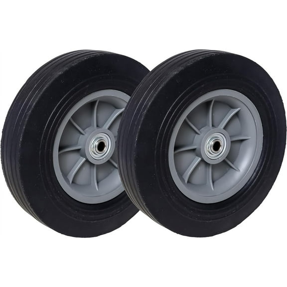 10" Flat-Free Solid Rubber Wheels  Set of 2 | 3/4" Ball Bearings for Hand Trucks, Dollies, Carts & Rubbermaid Tilt Trucks