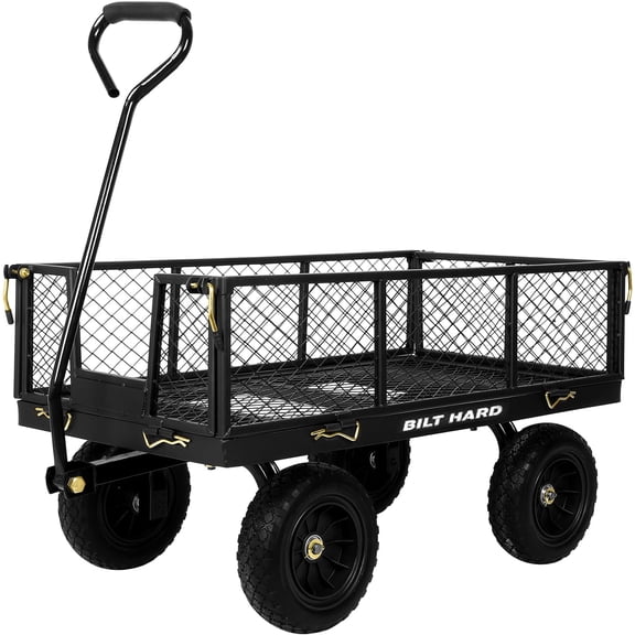 10" Flat Free Tires Heavy Duty Garden Cart with 180° Rotating Handle and Removable Sides, 4 Cu.Ft 400 lbs Capacity Utility Steel Wagons for Outdoor