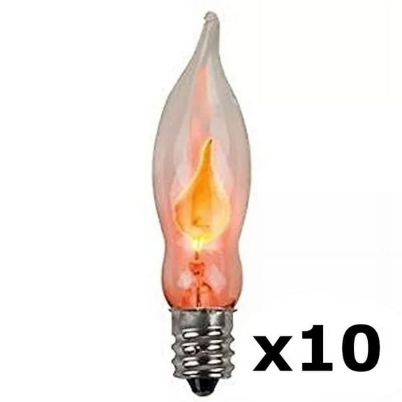 10 Flicker Flame Mini Light Bulbs Candelabra Base C7 3" Length Clear